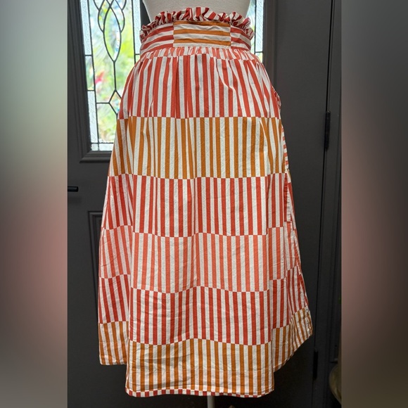 Who What Wear Geo Striped Belted Paper Bag Waist Button Front Midi Skirt - Picture 7 of 9